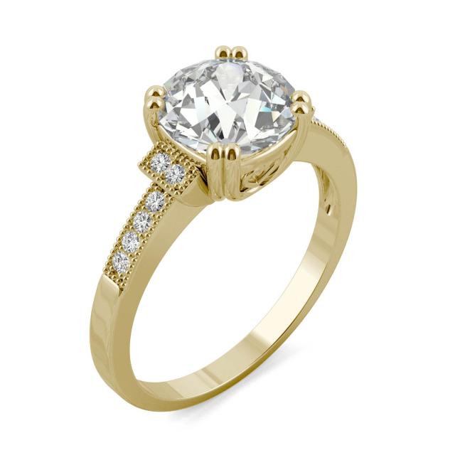 2.11 CTW DEW Round Forever One Moissanite Old European Cut Vintage Style Engagement Ring in 14K Yellow Gold