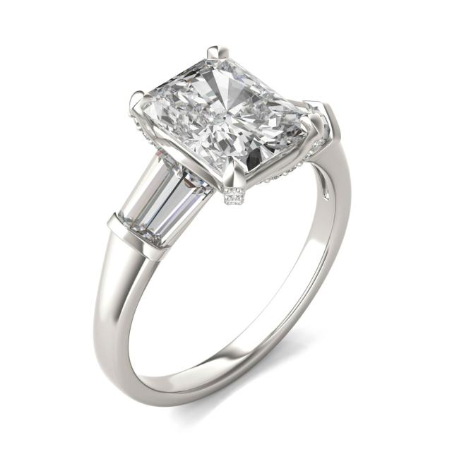 3.61 CTW DEW Radiant Forever One Moissanite Baguette Accented Engagement Ring in Platinum