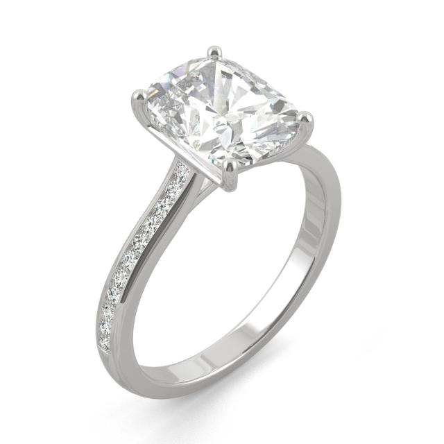 2.48 CTW DEW Elongated Cushion Forever One Moissanite Elongated Cushion Channel Set Engagement Ring in 14K White Gold