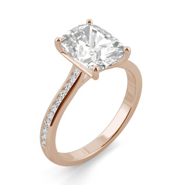 2.48 CTW DEW Elongated Cushion Forever One Moissanite Elongated Cushion Channel Set Engagement Ring in 14K Rose Gold