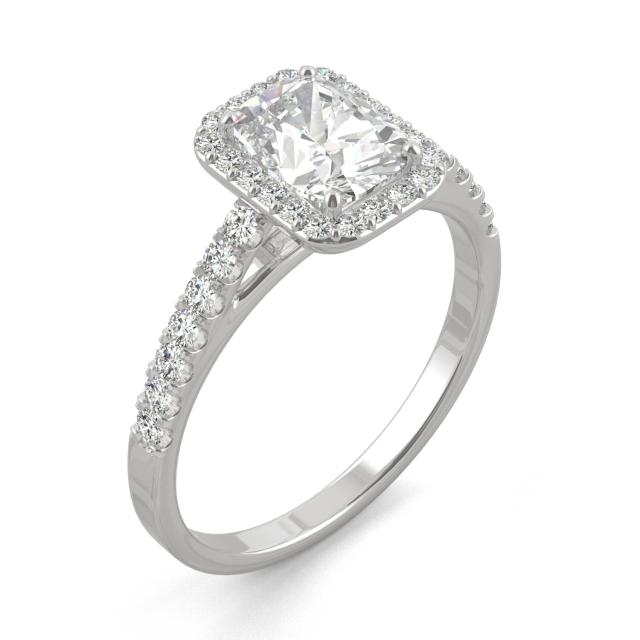 1.27 CTW DEW Elongated Cushion Forever One Moissanite Elongated Cushion Halo Engagement Ring in 14K White Gold