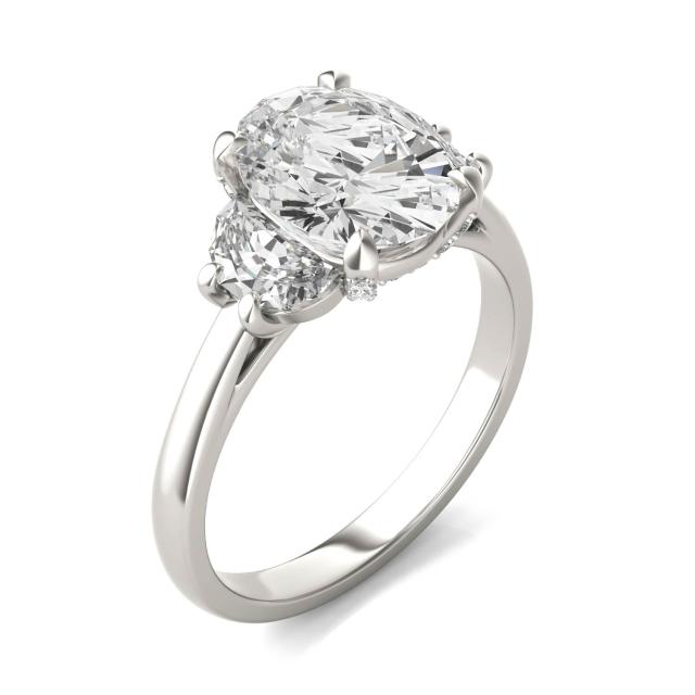 3.75 CTW DEW Oval Forever One Moissanite Half Moon Accented Engagement Ring in Platinum