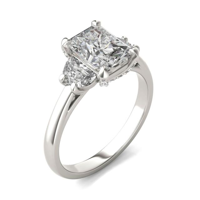 2.69 CTW DEW Radiant Forever One Moissanite Half Moon Accented Engagement Ring in Platinum