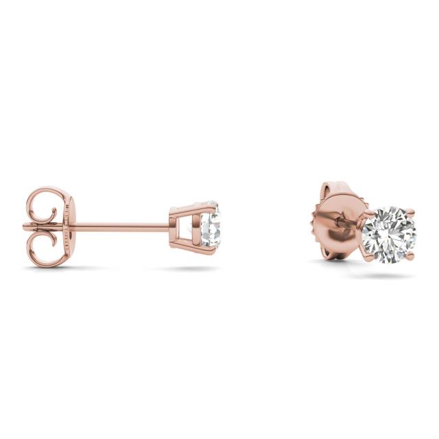 1/2 CTW Round Caydia Lab Grown Diamond Four Prong Stud Earrings 14K Rose Gold
