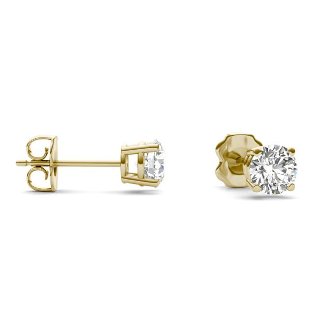 1 CTW Round Caydia Lab Grown Diamond Four Prong Stud Earrings 18K Yellow Gold