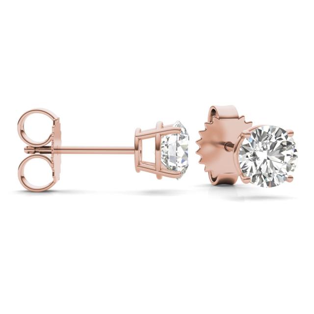 1 1/2 CTW Round Caydia Lab Grown Diamond Four Prong Stud Earrings 14K Rose Gold