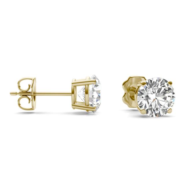 2 CTW Round Caydia Lab Grown Diamond Four Prong Stud Earrings 14K Yellow Gold