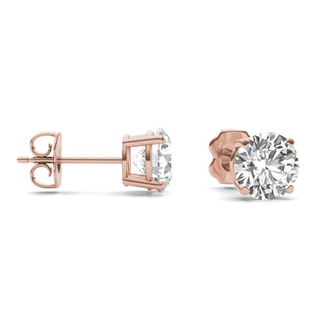 2 CTW Round Caydia Lab Grown Diamond Four Prong Solitaire Stud Earrings 14K Rose Gold