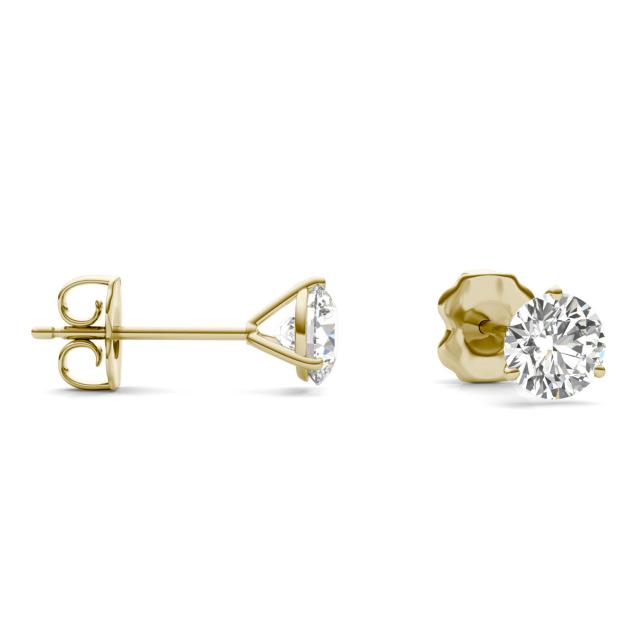 1 CTW Round Caydia Lab Grown Diamond Three Prong Martini Solitaire Stud Earrings 18K Yellow Gold