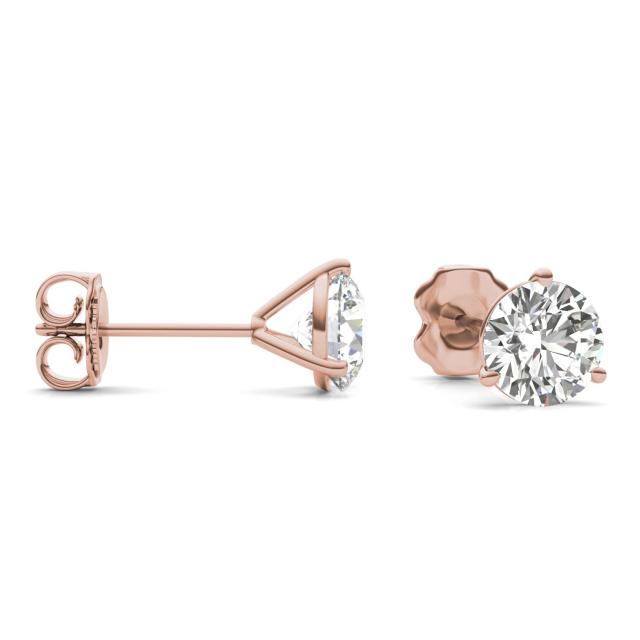 1 1/2 CTW Round Caydia Lab Grown Diamond Three Prong Martini Solitaire Stud Earrings 14K Rose Gold