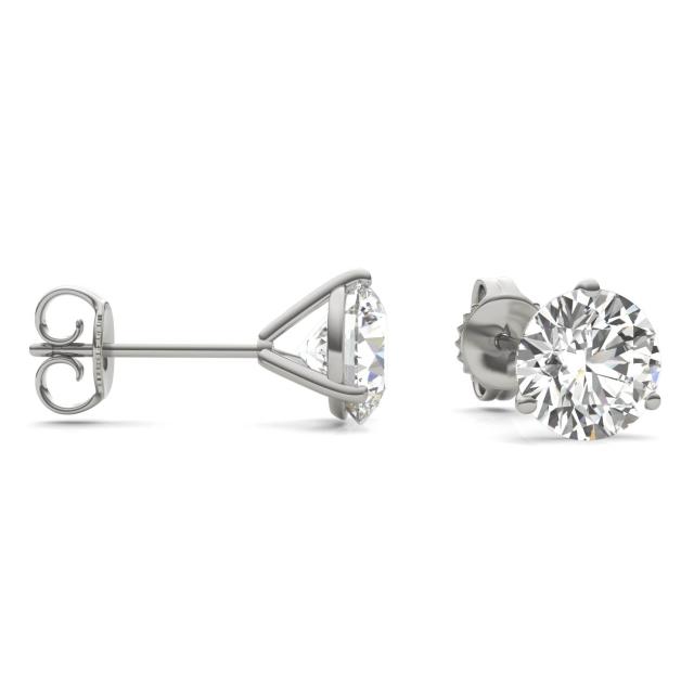 2 CTW Round Caydia Lab Grown Diamond Three Prong Martini Solitaire Stud Earrings 18K White Gold