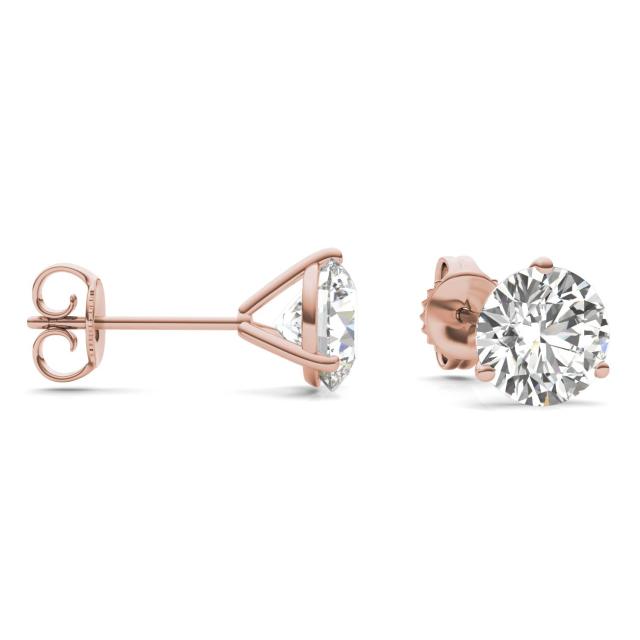 2 CTW Round Caydia Lab Grown Diamond Three Prong Martini Stud Earrings 18K Rose Gold