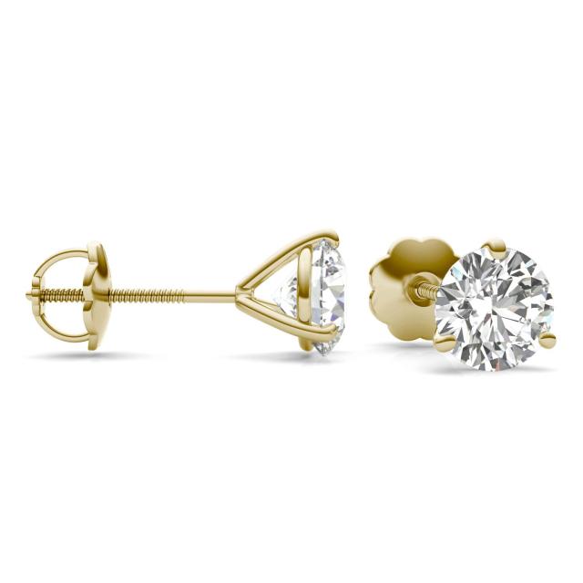 2 CTW Round Caydia Lab Grown Diamond Three Prong Screw-Back Martini Stud Earrings 14K Yellow Gold