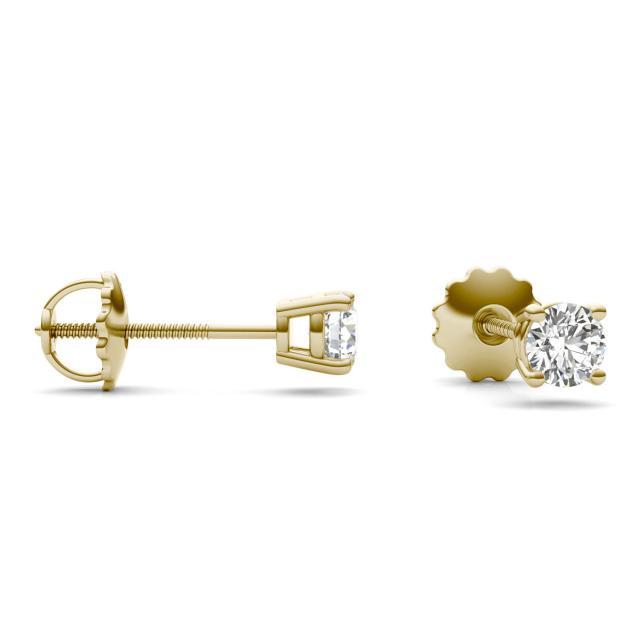 1/2 CTW Round Caydia Lab Grown Diamond Four Prong Screw-Back Stud Earrings 14K Yellow Gold