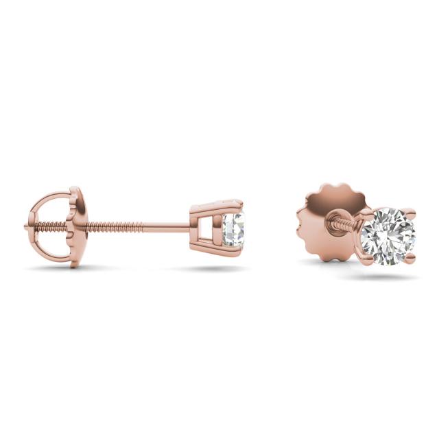 1/2 CTW Round Caydia Lab Grown Diamond Four Prong Screw-Back Stud Earrings 14K Rose Gold