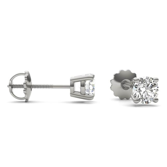 1 CTW Round Caydia Lab Grown Diamond Four Prong Screw-Back Stud Earrings 14K White Gold