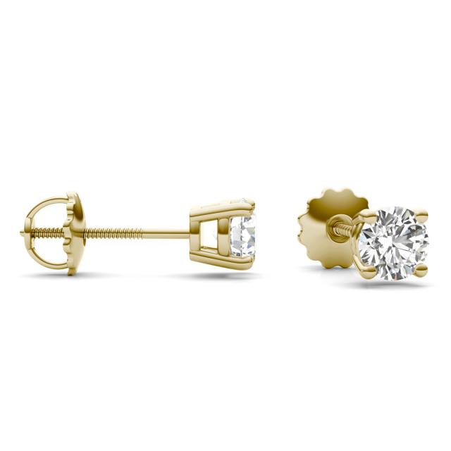 1 CTW Round Caydia Lab Grown Diamond Four Prong Screw-Back Stud Earrings 14K Yellow Gold