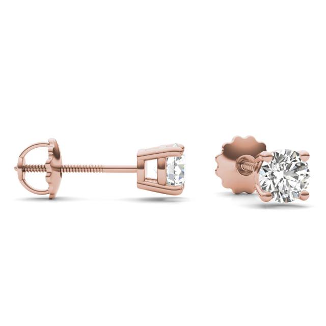 1 CTW Round Caydia Lab Grown Diamond Four Prong Screw-Back Stud Earrings 14K Rose Gold