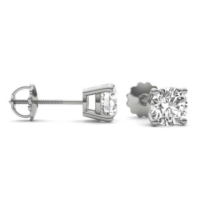 1 1/2 CTW Round Caydia Lab Grown Diamond Four Prong Screw-Back Stud Earrings 14K White Gold