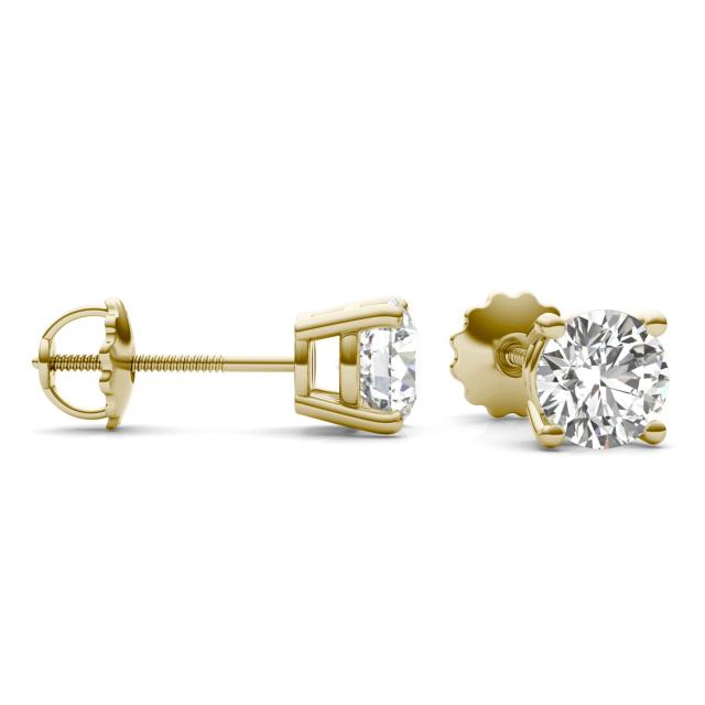 1 1/2 CTW Round Caydia Lab Grown Diamond Four Prong Screw-Back Stud Earrings 14K Yellow Gold