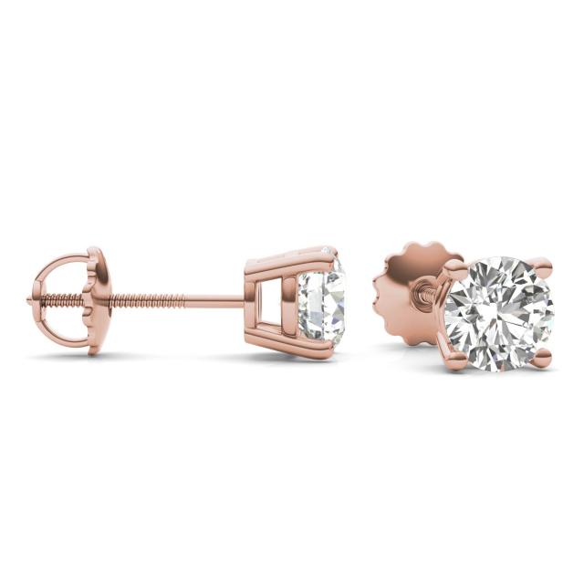 1 1/2 CTW Round Caydia Lab Grown Diamond Four Prong Screw-Back Stud Earrings 14K Rose Gold
