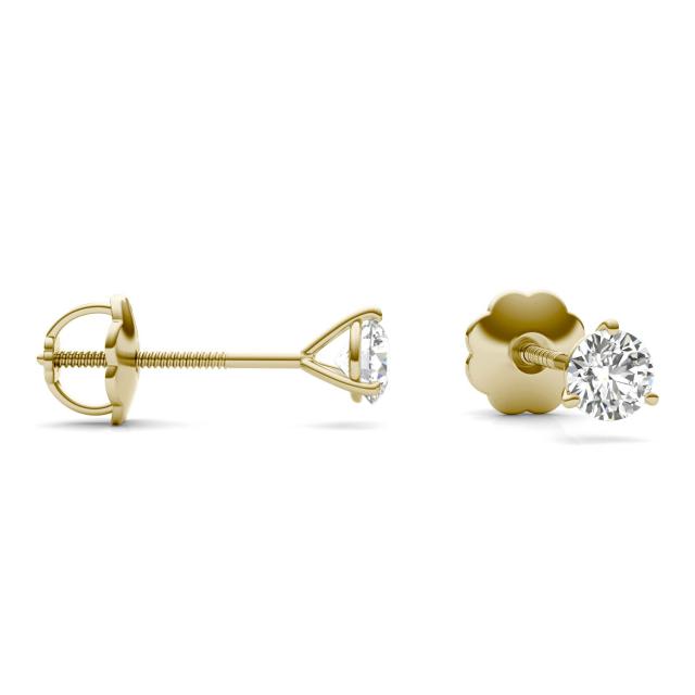 1/2 CTW Round Caydia Lab Grown Diamond Three Prong Screw-Back Martini Stud Earrings 14K Yellow Gold