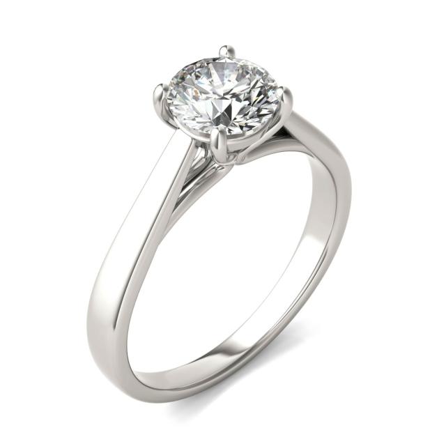 1 CTW Round Caydia Lab Grown Diamond Tapered Cathedral Solitaire Engagement Ring 14K White Gold