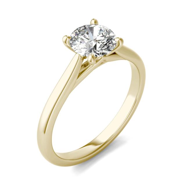1 CTW Round Caydia Lab Grown Diamond Cathedral Four Prong Solitaire Engagement Ring 18K Yellow Gold