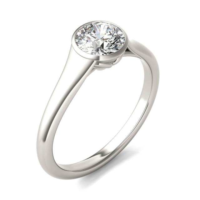 3/4 CTW Round Caydia Lab Grown Diamond Signature Tapered Bezel Solitaire Engagement Ring 18K White Gold