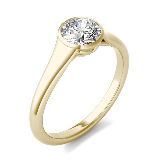 3/4 CTW Round Caydia Lab Grown Diamond Signature Tapered Bezel Solitaire Engagement Ring 18K Yellow Gold