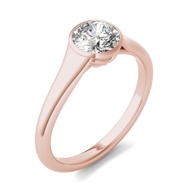 3/4 CTW Round Caydia Lab Grown Diamond Signature Tapered Bezel Solitaire Engagement Ring 18K Rose Gold