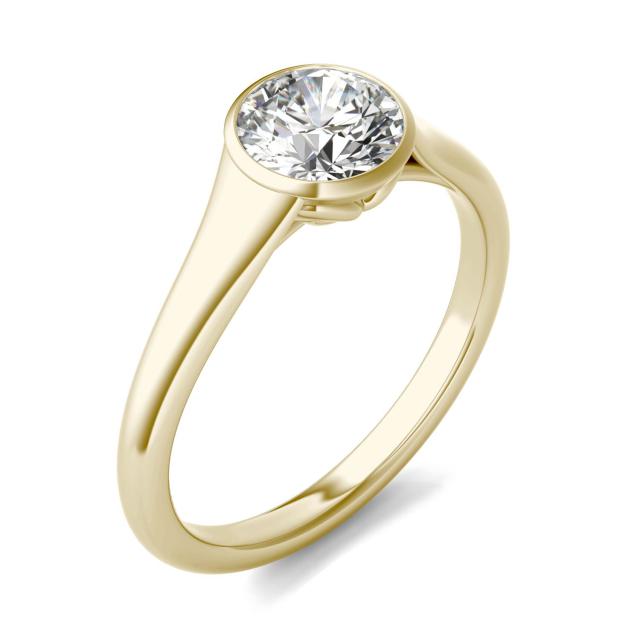 1 CTW Round Caydia Lab Grown Diamond Signature Tapered Bezel Solitaire Engagement Ring 18K Yellow Gold