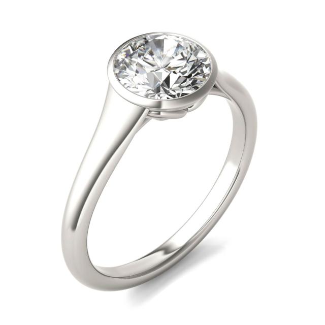 1 1/2 CTW Round Caydia Lab Grown Diamond Signature Tapered Bezel Solitaire Engagement Ring 18K White Gold