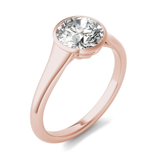 1 1/2 CTW Round Caydia Lab Grown Diamond Signature Tapered Bezel Solitaire Engagement Ring 18K Rose Gold