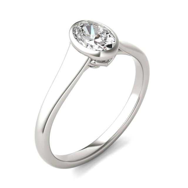 1 CTW Oval Caydia Lab Grown Diamond Signature Tapered Bezel Solitaire Engagement Ring Platinum