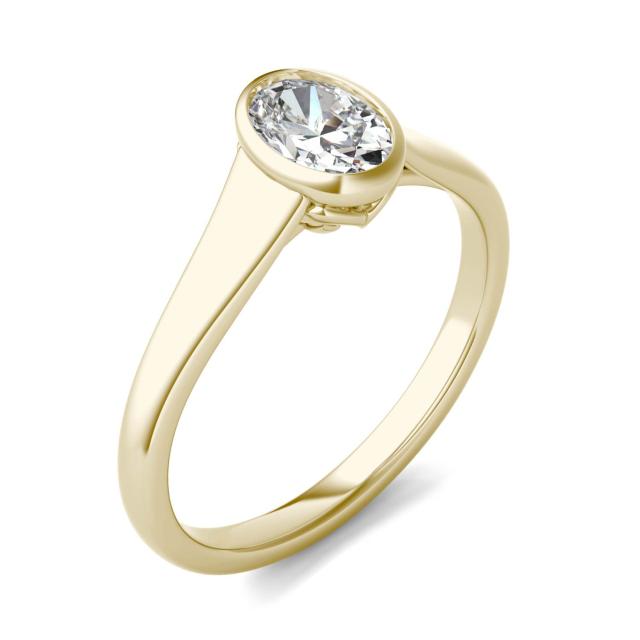 1 CTW Oval Caydia Lab Grown Diamond Signature Tapered Bezel Solitaire Engagement Ring 18K Yellow Gold