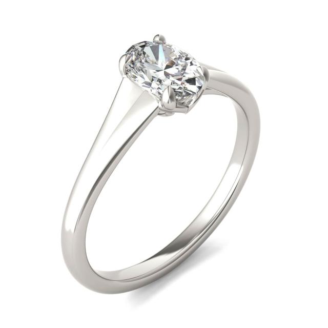 1 CTW Oval Caydia Lab Grown Diamond Signature Tapered Solitaire Engagement Ring 18K White Gold