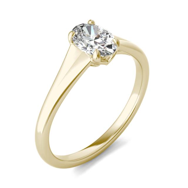 1 CTW Oval Caydia Lab Grown Diamond Signature Tapered Solitaire Engagement Ring 18K Yellow Gold