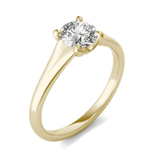 3/4 CTW Round Caydia Lab Grown Diamond Signature Tapered Solitaire Engagement Ring in 18K Yellow Gold