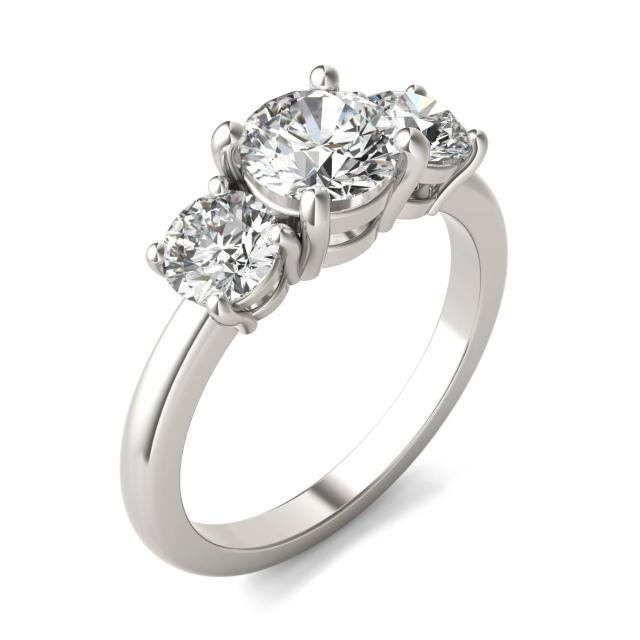 2 CTW Round Caydia Lab Grown Diamond Classic Three Stone Engagement Ring in 14K White Gold