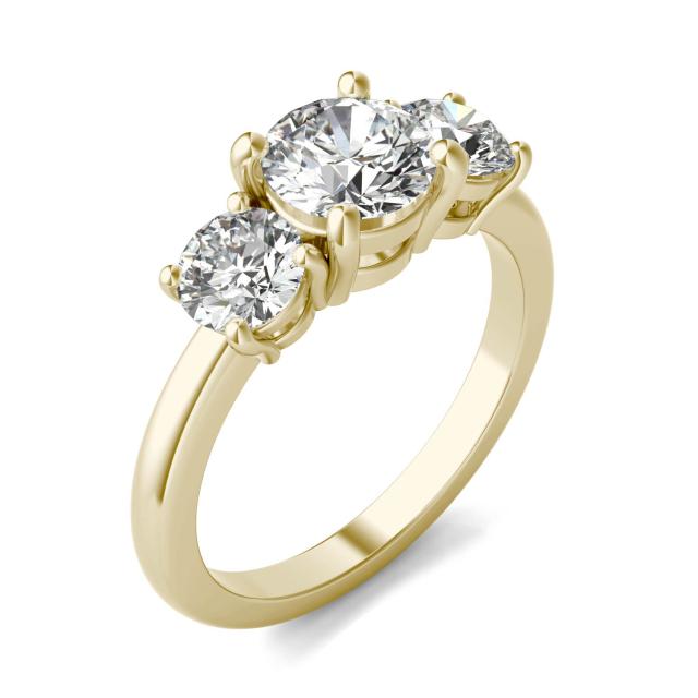 2 CTW Round Caydia Lab Grown Diamond Classic Three Stone Engagement Ring in 14K Yellow Gold