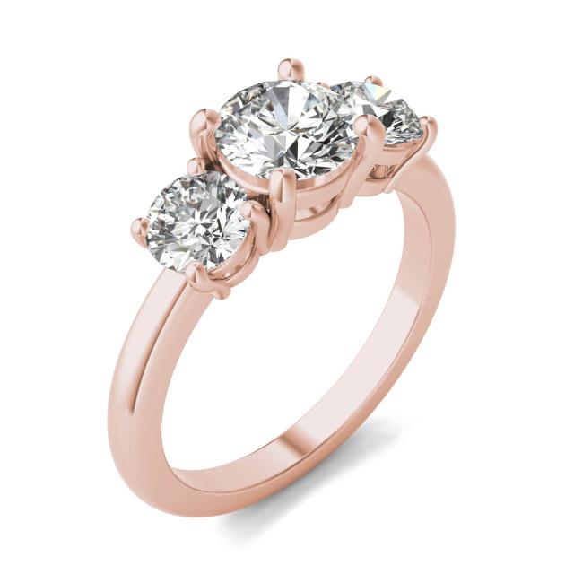 2 CTW Round Caydia Lab Grown Diamond Classic Three Stone Engagement Ring in 14K Rose Gold