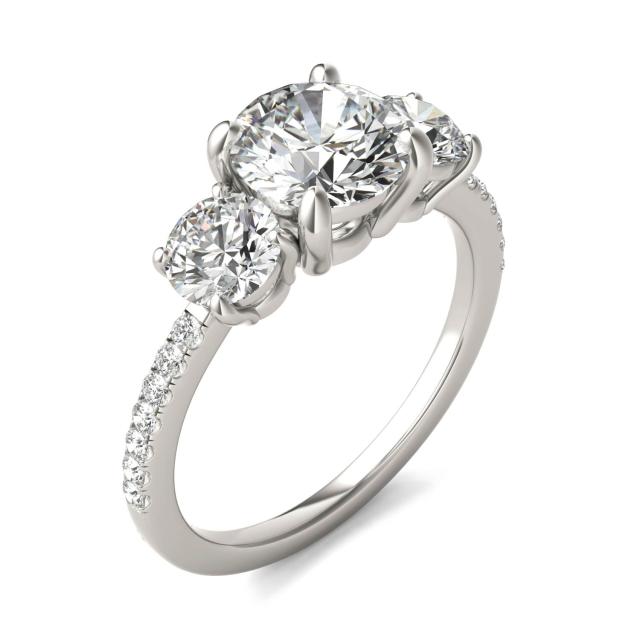 2 1/8 CTW Round Caydia Lab Grown Diamond Three Stone with Side Accents Ring 14K White Gold