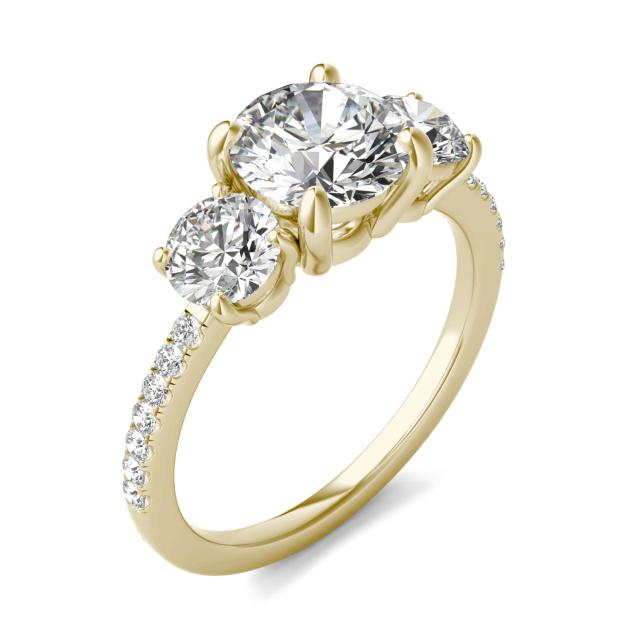 2 1/8 CTW Round Caydia Lab Grown Diamond Three Stone with Side Accents Ring 14K Yellow Gold