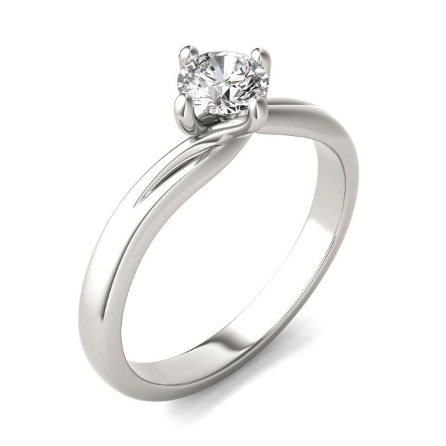 1/2 CTW Round Caydia Lab Grown Diamond Four Prong Twist Solitaire Engagement Ring 18K White Gold