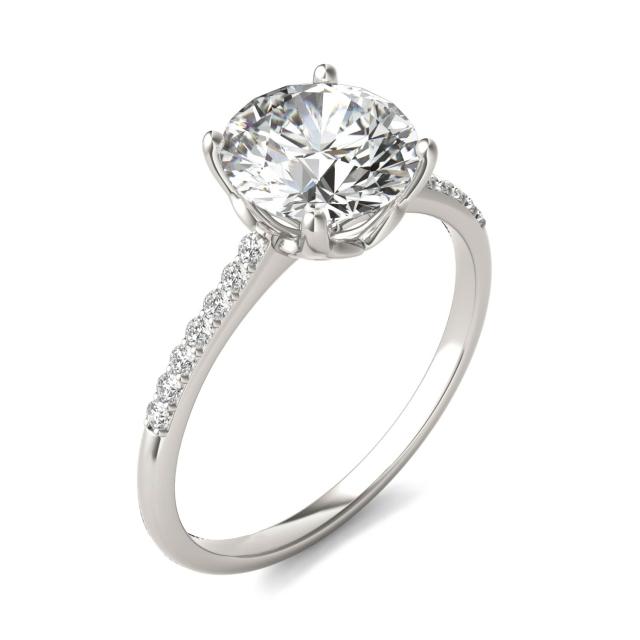 2 1/6 CTW Round Caydia Lab Grown Diamond Signature Side Stone Engagement Ring 18K White Gold