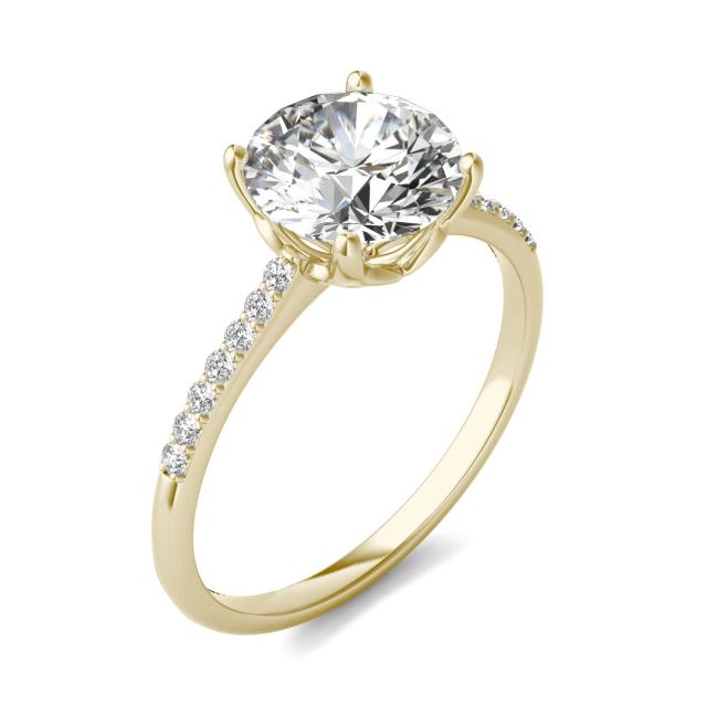 2 1/6 CTW Round Caydia Lab Grown Diamond Signature Side Stone Engagement Ring 18K Yellow Gold