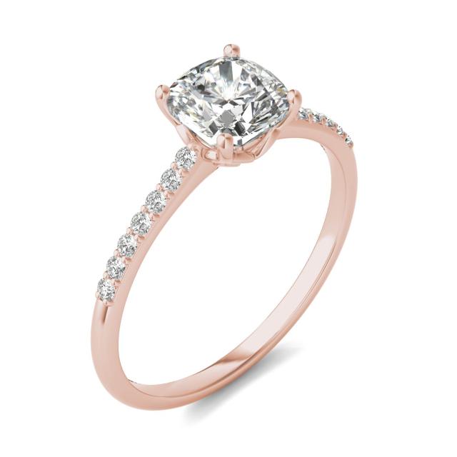 1 1/6 CTW Cushion Caydia Lab Grown Diamond Signature Side Stone Engagement Ring 18K Rose Gold