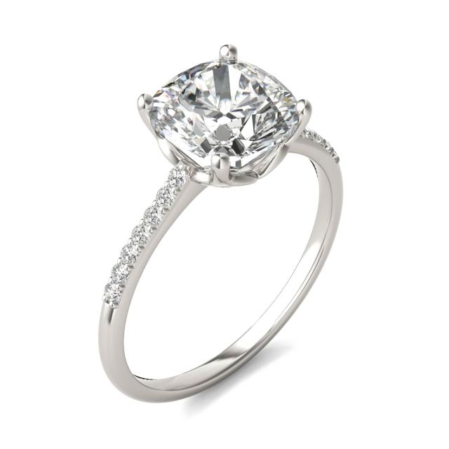 2 2/3 CTW Cushion Caydia Lab Grown Diamond Signature Side Stone Engagement Ring Platinum