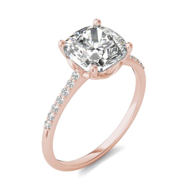 2 2/3 CTW Cushion Caydia Lab Grown Diamond Signature Side Stone Engagement Ring 18K Rose Gold